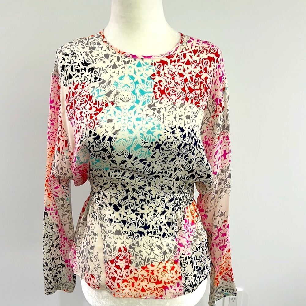 Tanya Taylor Mallory Multicolor Floral Print Long Sleeve Blouse Size 0